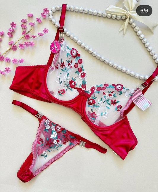 Flora Allure Embroidered Lingerie Set