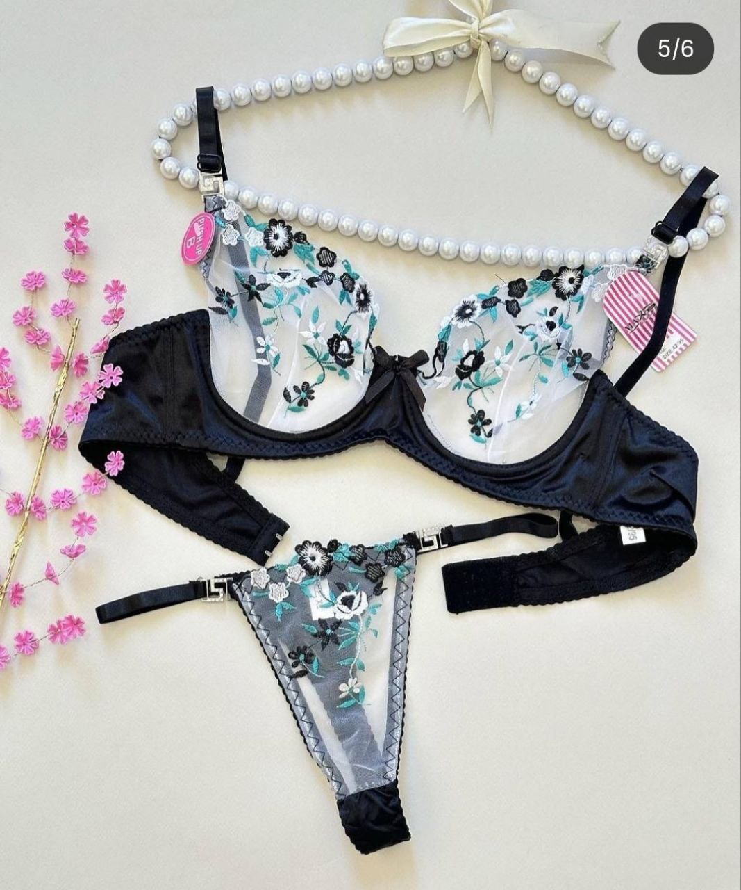 Flora Allure Embroidered Lingerie Set