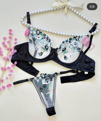 Flora Allure Embroidered Lingerie Set